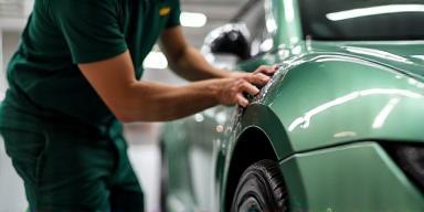 Technicien Lavage Éclat nettoyant une voiture moderne